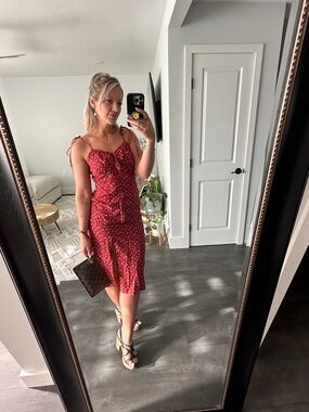 Red Floral Tie-Shoulder Midi Dress